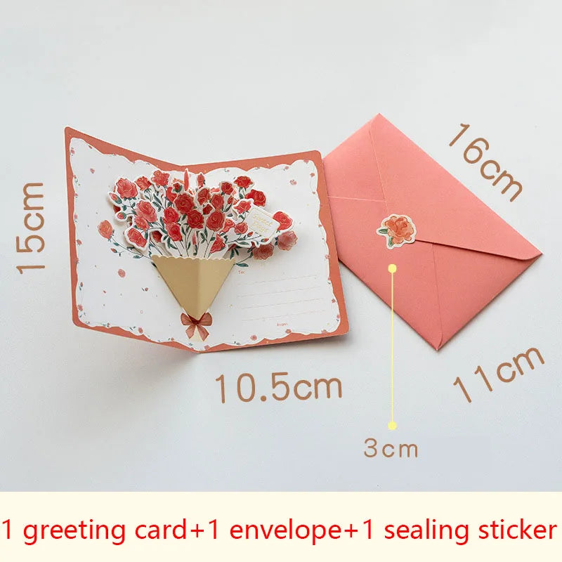 3D pop-up style creative minimalist greeting card original flower blessing card happy birthday party invitation letter gift