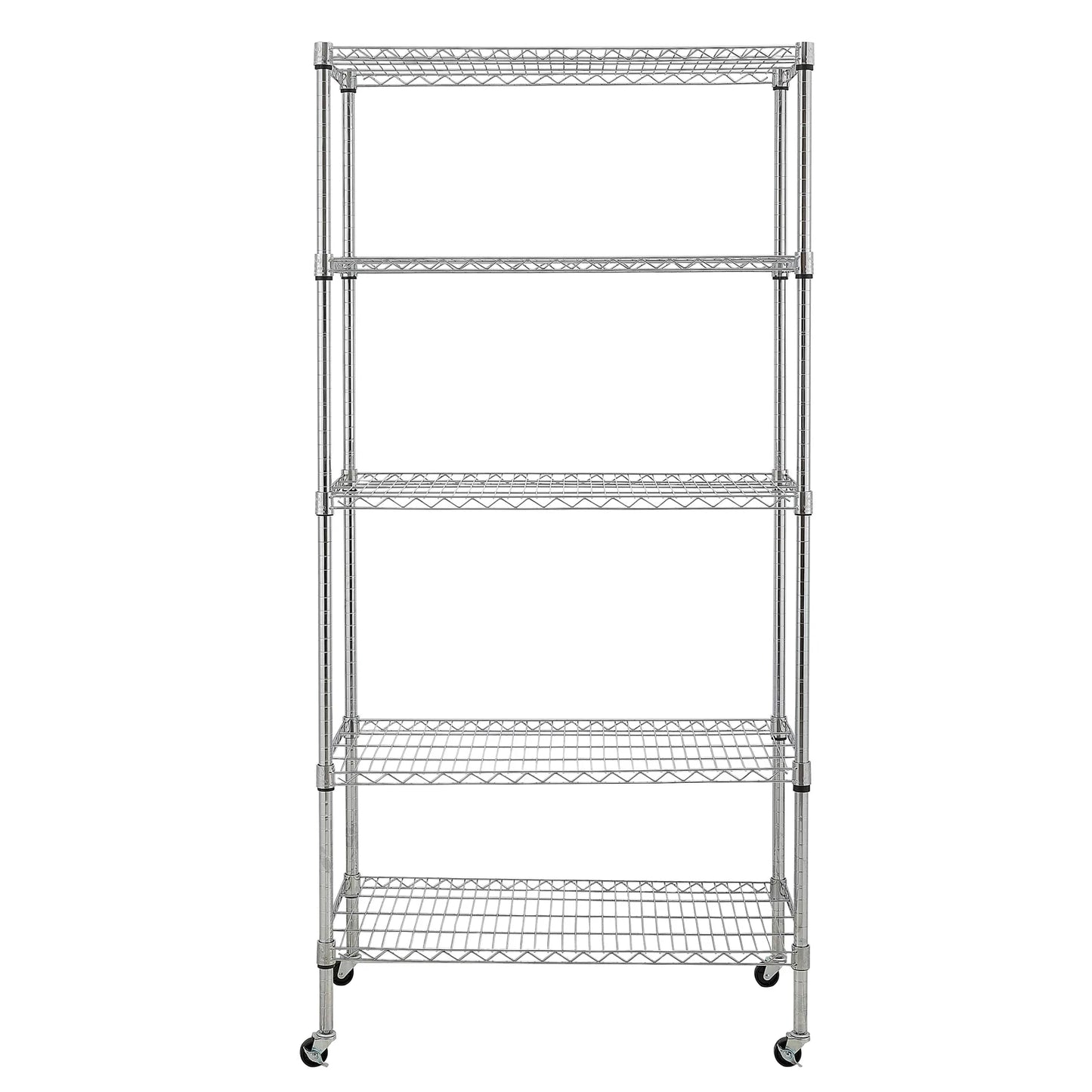 5-Tier NSF-Certified Steel Wire Shelving with Wheels Chrome