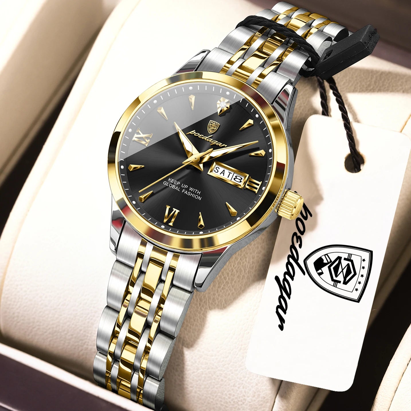 POEDAGAR Original Watch For Woman Waterproof Luminous Date Week Ladies Watch Stainless Steel Quartz Women's Watches Female Reloj