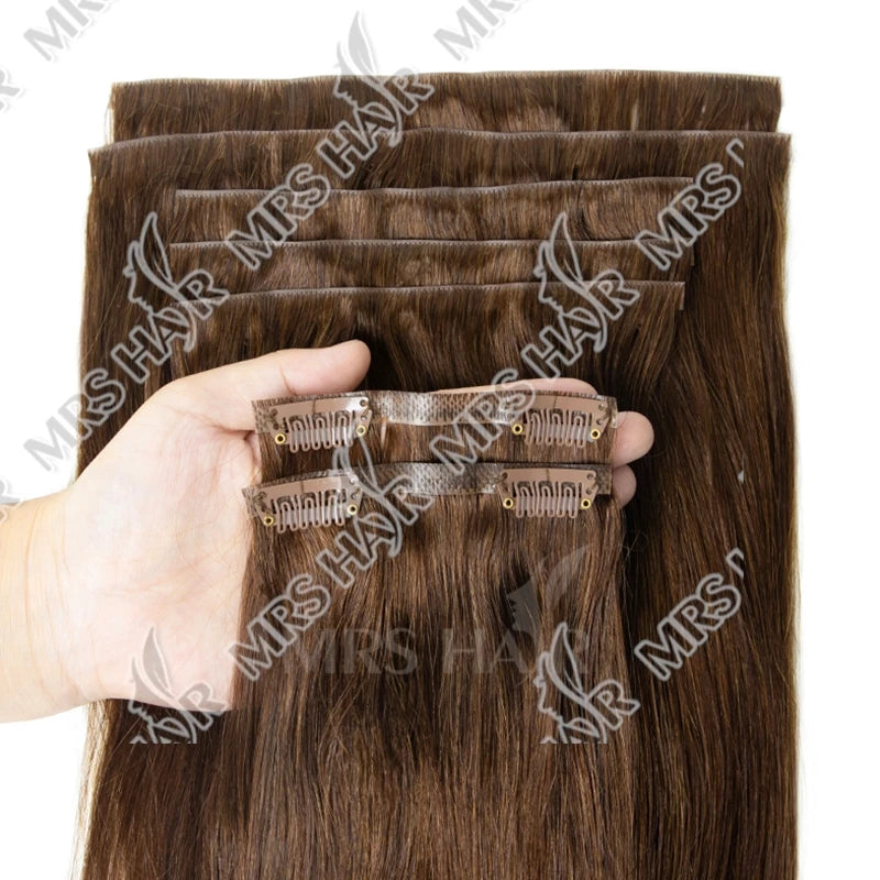Invisible Thick PU Clip In Human Hair Extensions Seamless PU Weft Tape Clip on Hair For Thick Raw Hair 7PCS 12-24inch 100G-120G