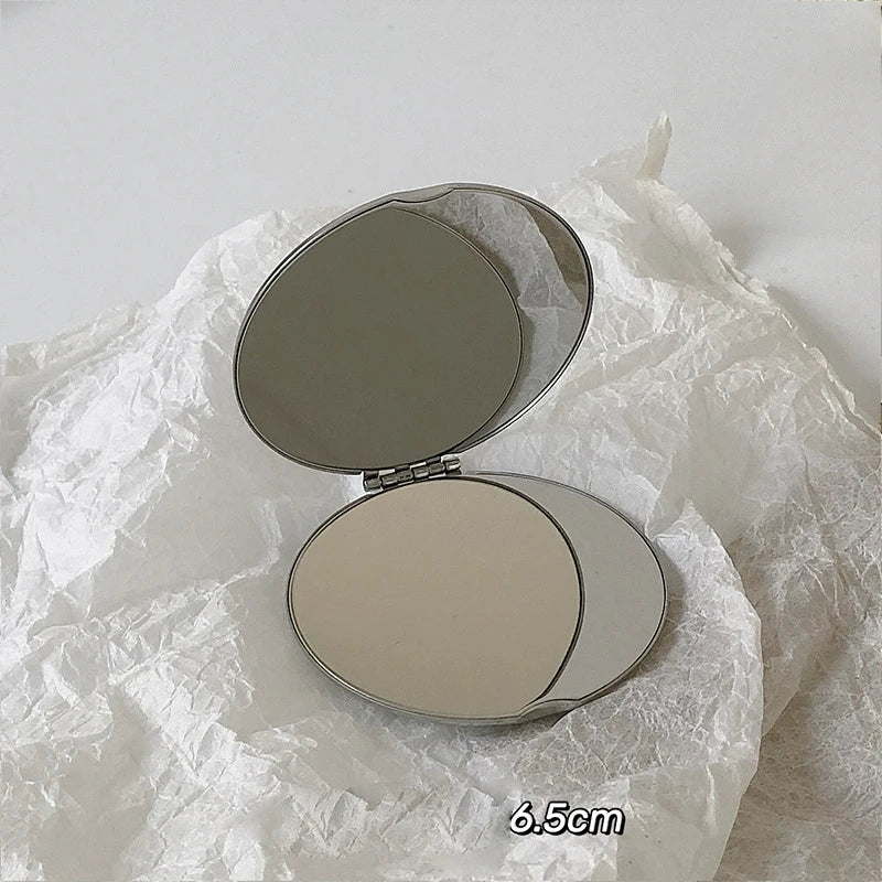 1pc Portable Women Stainless Steel Makeup Hand Pocket Mirror
