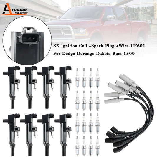 Areyourshop 8X lgnition Coil +Spark Plug +Wire UF601 For Dodge Durango Dakota Ram 1500