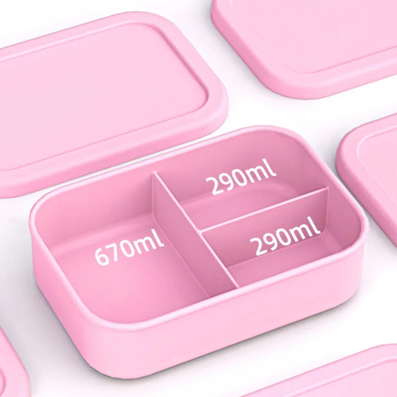 Silicone Bento Lunch Box for Toddlers Kids, 3 Compartments, Leak-Proof & BPA-Free Lunch Container, Microwave & Dishwasher Safe