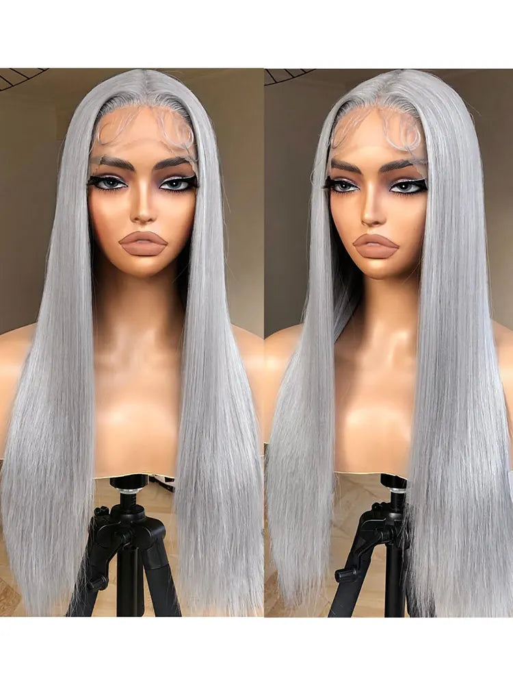 13x6 Straight Grey Lace Front Wig Human Hair Pre Plucked Remy Brazilian Silver Gray Lace Frontal Wig Body Wave Human Hair Wigs