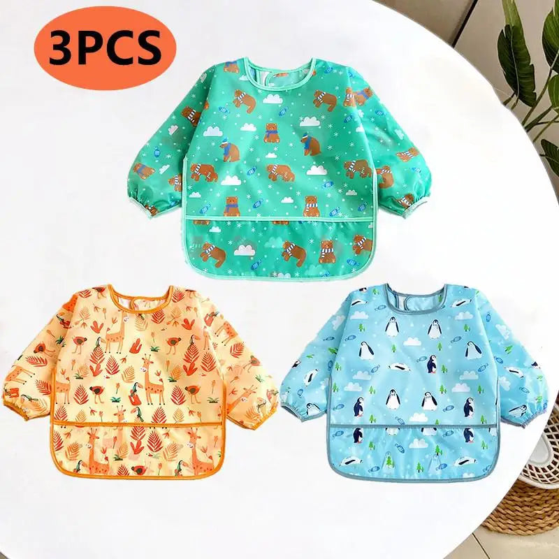 Cute Colourful Cartoon Baby Long Sleeve Bibs