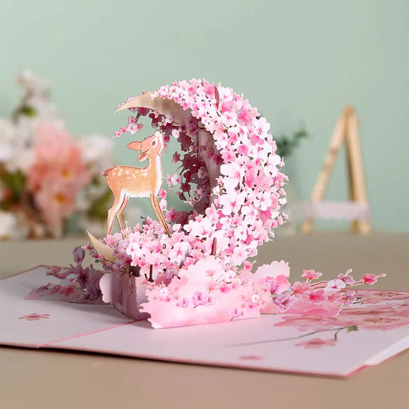 Valentine's Day Pink Cherry Blossom Pop Up Card Box Bouquet Birthday Mother's Day Handmade Gift for Girlfriend