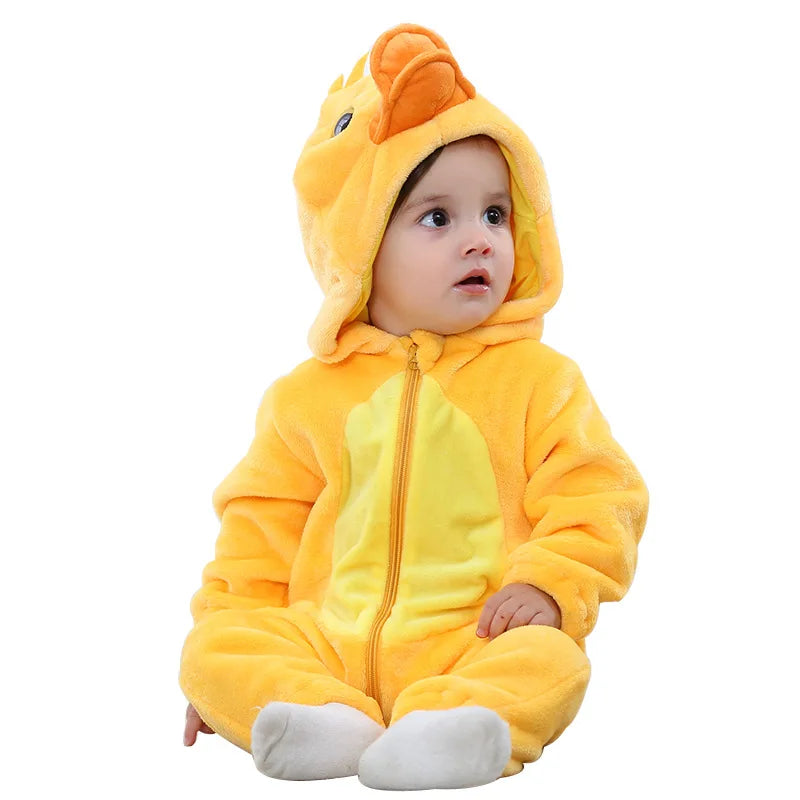 Baby Rompers Kids Cosplay Winter Flannel One-Pieces Hooded Jumpsuits Stitch Jumpers Overall Girl Grows Boy Growings Roupa Bebes