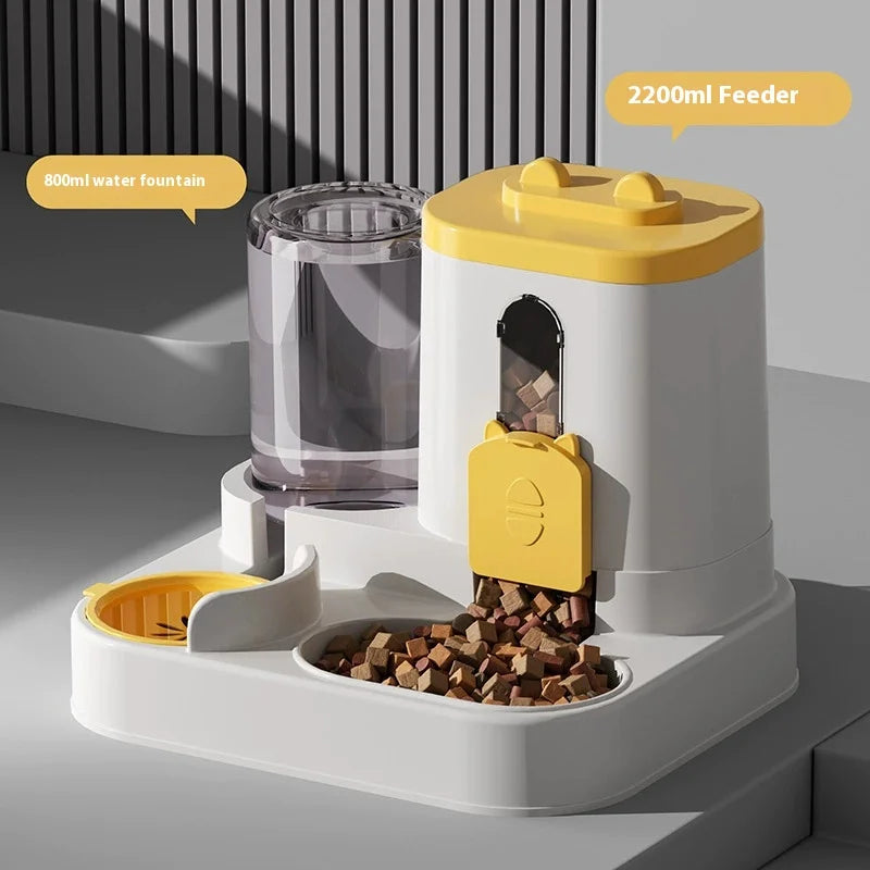 Automatic Dog Cat Feeder and Water Dispenser Gravity Food Feeder and Waterer Set with Pet Food Bowl