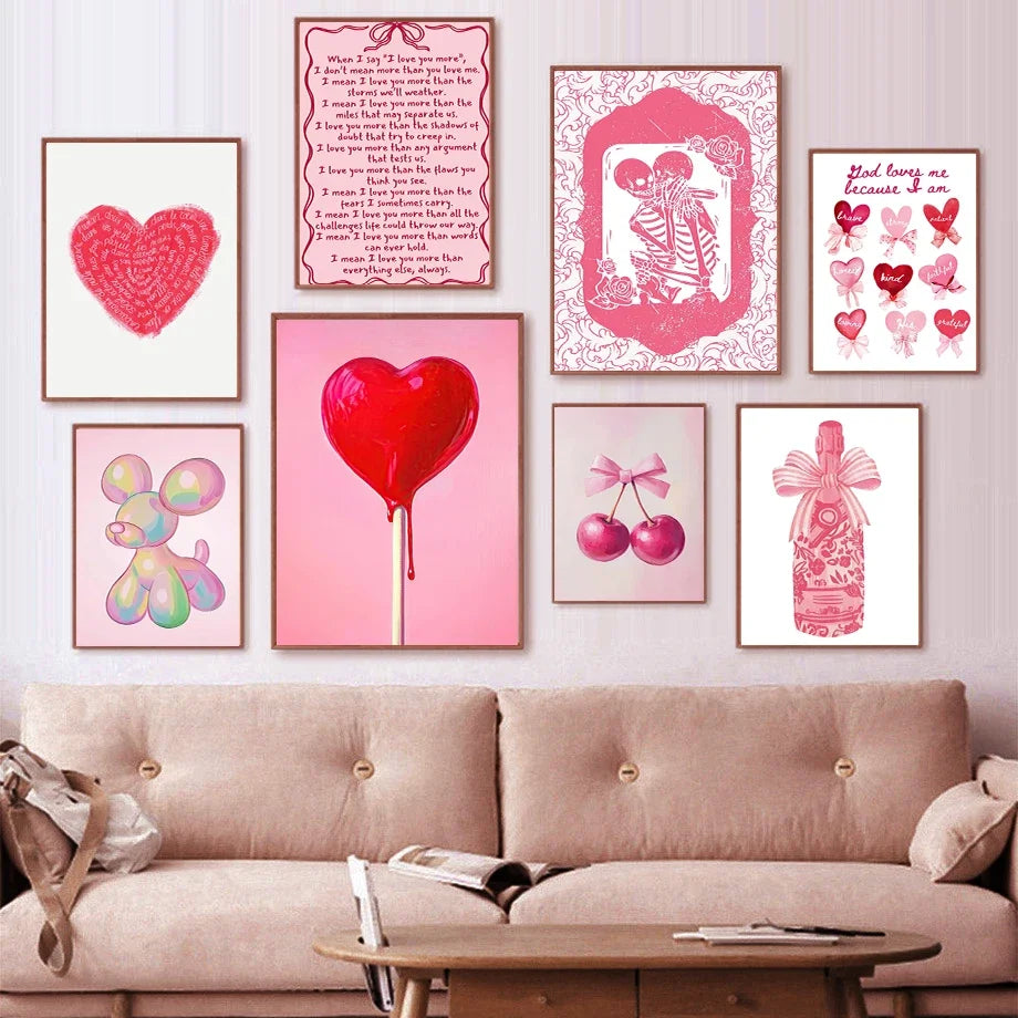 Poster Full Of Love Declaration Of Love Couple Red Heart Cupid Fashion Wall Art Canvas Painting Nordic Poster Nuptial home De