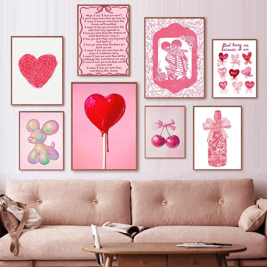 Poster Full Of Love Declaration Of Love Couple Red Heart Cupid Fashion Wall Art Canvas Painting Nordic Poster Nuptial home De