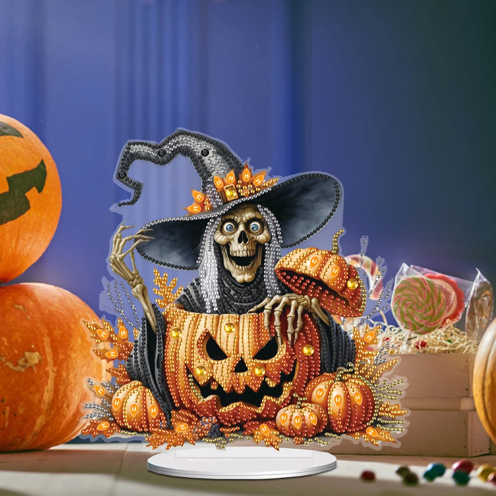 Halloween Special Shape Skull Witch Table Top Diamond Painting Ornament Kits Rhinestones Desktop Ornaments for Home Office Decor