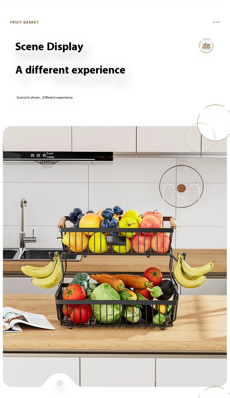 33*29cm deteachable fruit vegetable kitchen storage organisation racks holders double-layer trays wood hand SS home display