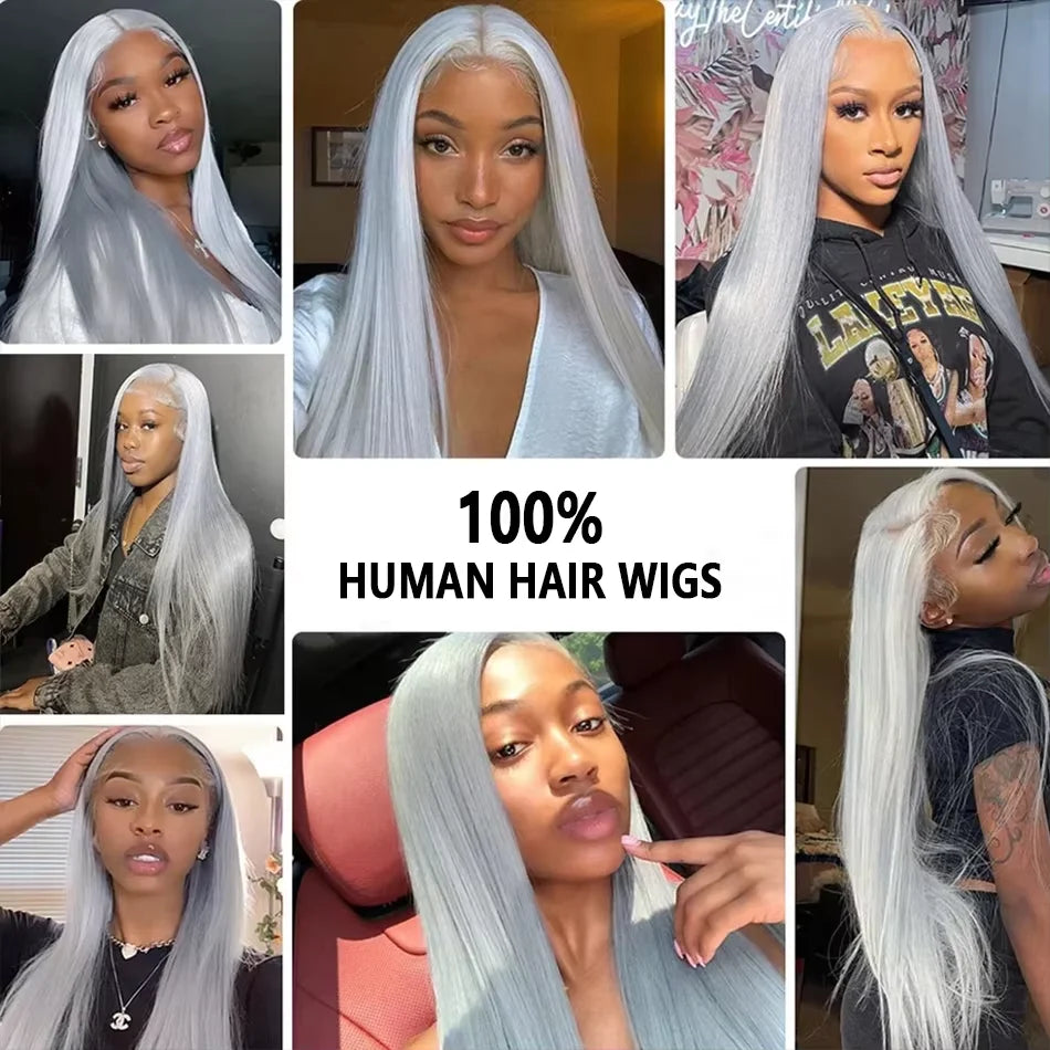 Grey Lace Front wig human hair Straight 13x4 Pink HD Lace Frontal Wigs Human Hair Pre Plucked with Baby Hair Pink Color Wig Hair