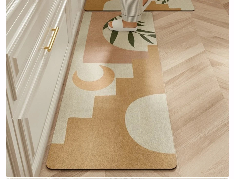 Carpet for Kitchen Waterproof Floor Mat Beige Carpets Pvc Leather Non-slip Oil-proof Long Foot Mats Home Decoration Rug Balcony