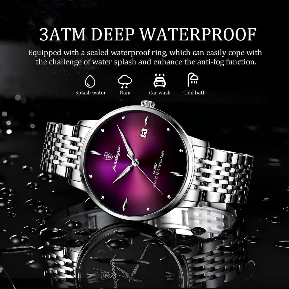 POEDAGAR Business quartz men's watch stainless steel waterproof night light date men's watch luxury casual simple men's watch