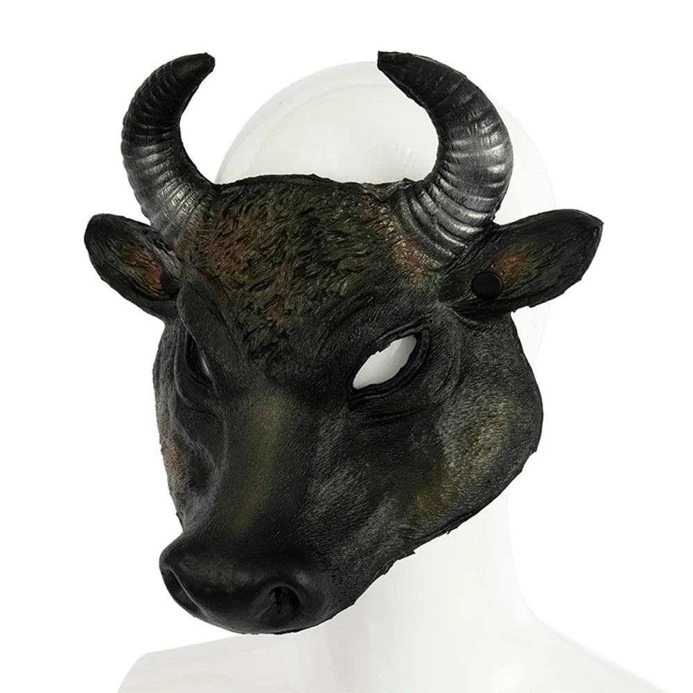 Halloween Mask Easter Carnival Party Cosplay Props Half Face PU Foam Realistic Animal Buffalo Bull Head Mask Costume Accessories