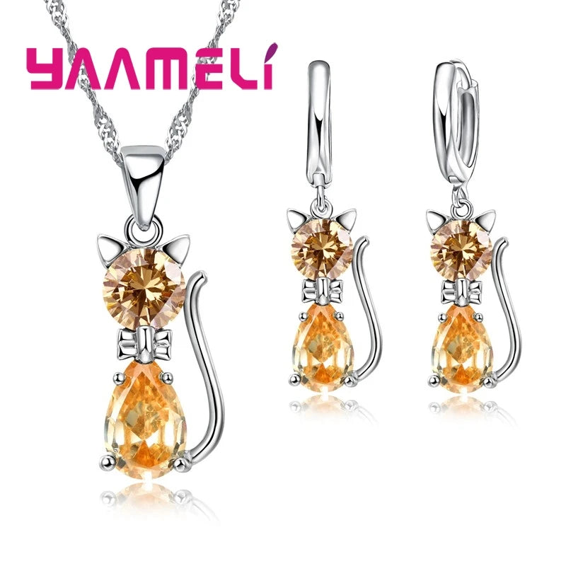 Sterling Silver Cat Shape Jewelry Set