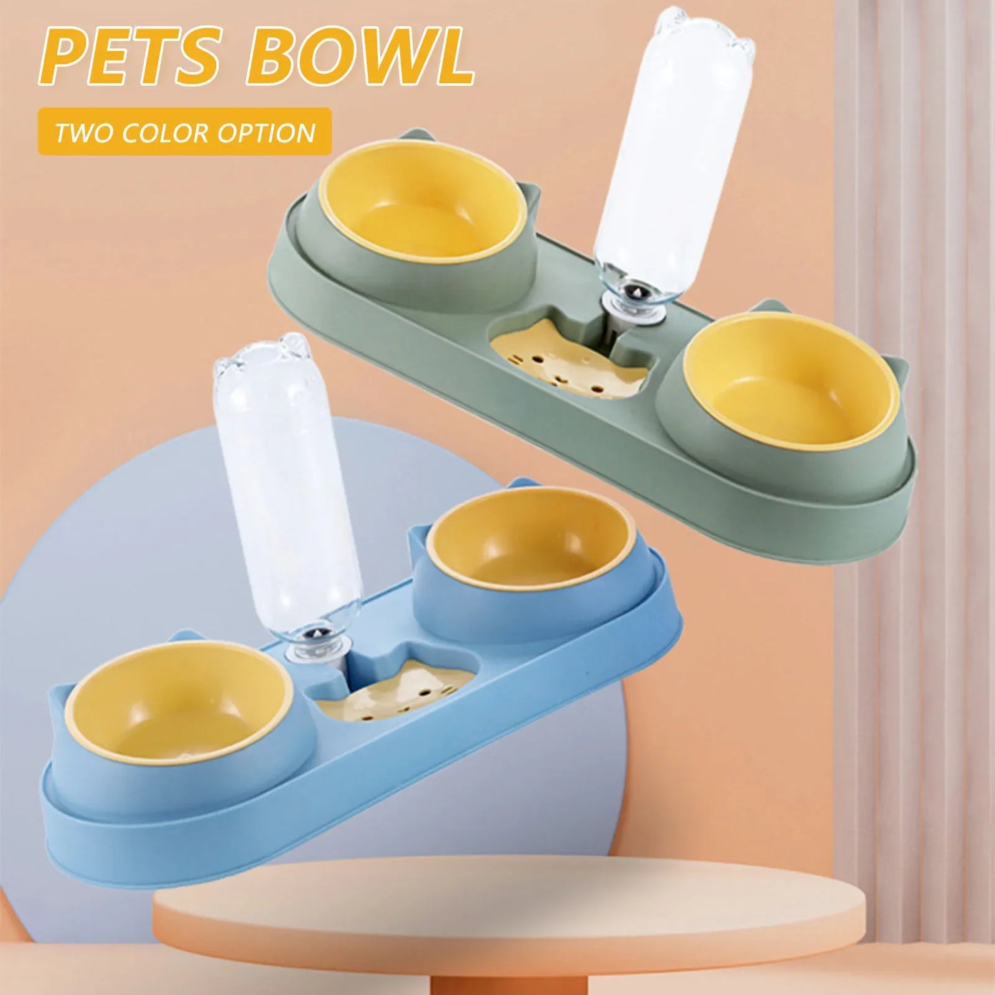 Automatic Double Bowl Feeder With Water Fountain Drinking Raised Stand
