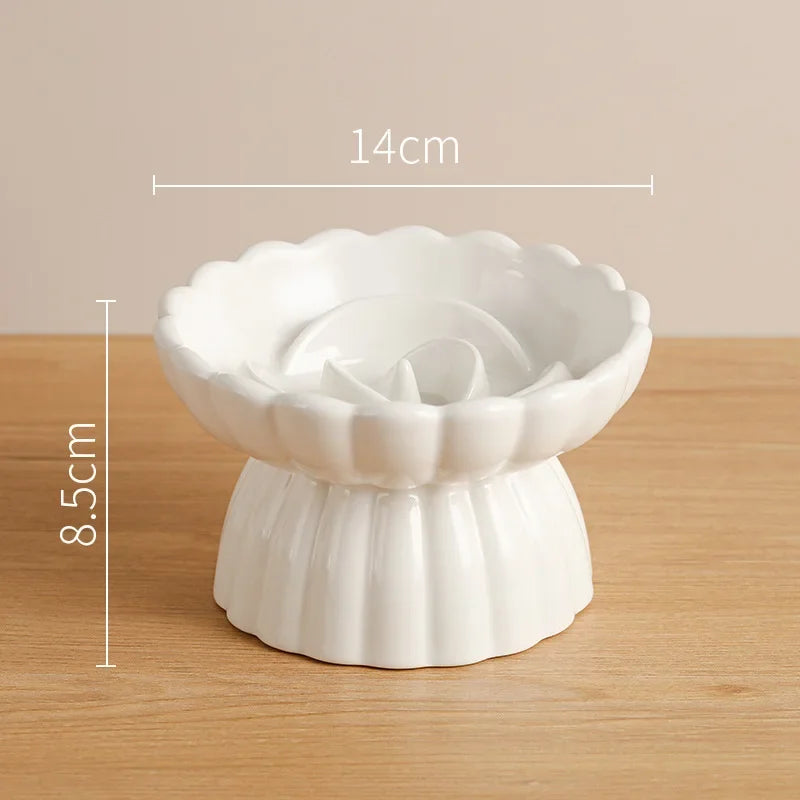 Ceramic Pet Feeder Bowl – Elevated Slow Feed Anti-Choking Bowl for Cats & Small Dogs