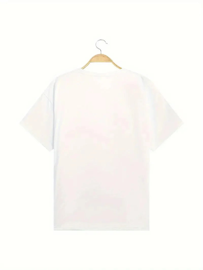 Cartoon Chicken Print T-Shirt Casual Short Sleeve Top For Spring & Summer Women's Clothing