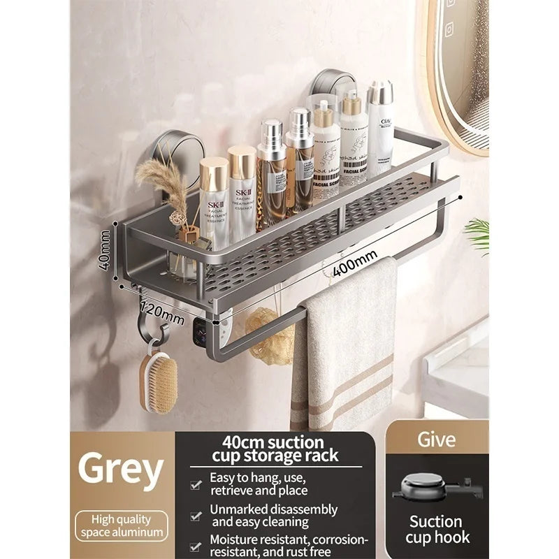 No Drill Suction Cup Suction Bathroom Rack Bathroom Shelf Toilet Space Aluminum Hanging Rack Bathroom Organiser Hang On The Wall