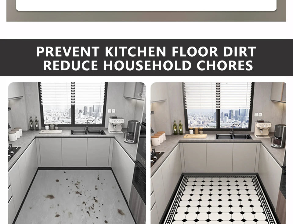 Kitchen Carpet Non-slip Waterproof Oil-proof PVC Leather Floor Mat Minimalist Gray White Letter Long Size Home Decoration Rugs