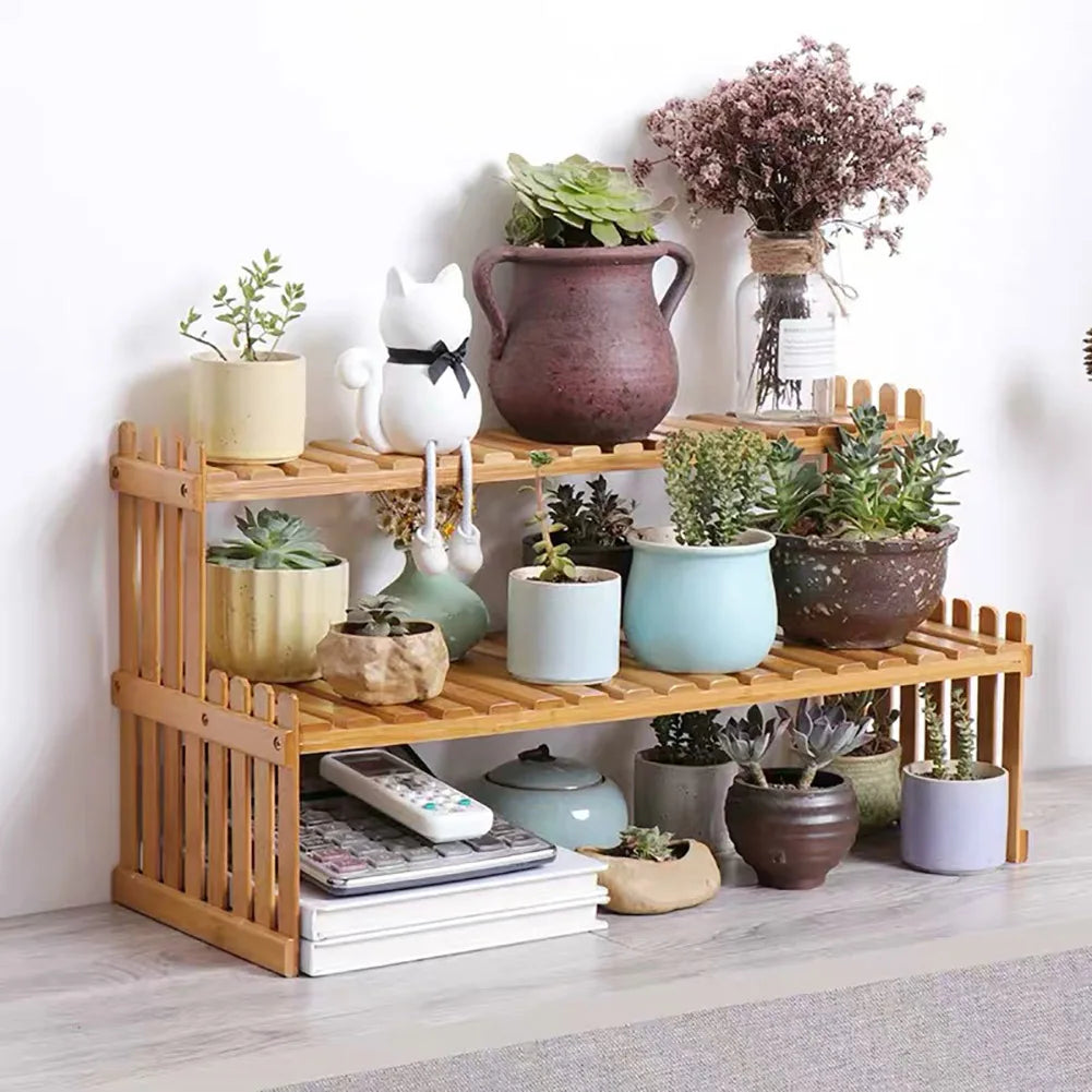 2 Tier Decorative Tabletop Wood Plant Stand Display Shelf For Home Office Tidy Storage Organiser