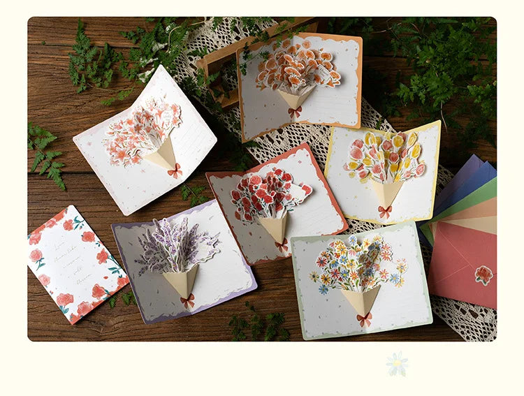 3D pop-up style creative minimalist greeting card original flower blessing card happy birthday party invitation letter gift