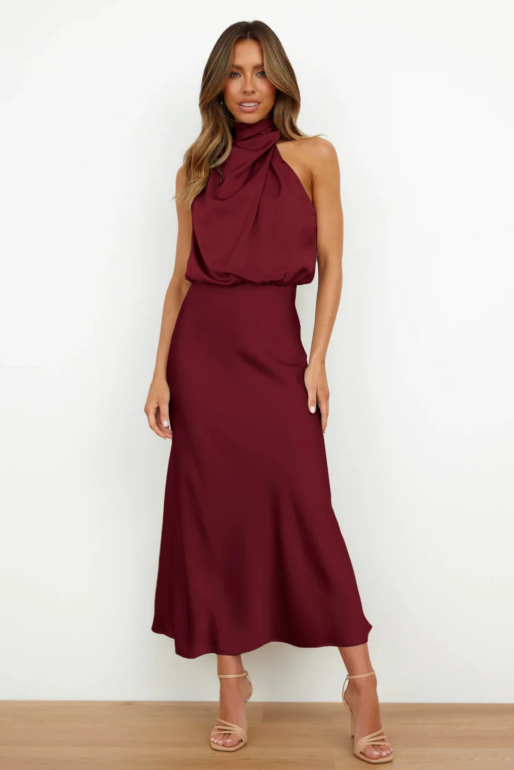 Summer High-End Silk Satin Sleeveless Long Dress Women Fashion Elegant Celebrity Dresses Evening Dress Party Clothes Ladies