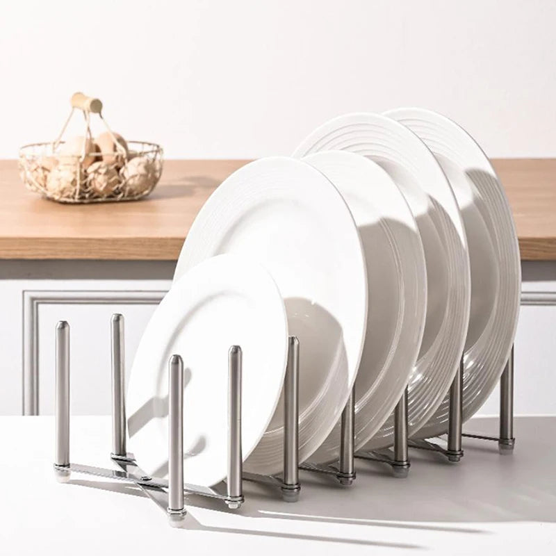 Pot Lid Rack Pan Lid Organiser Retractable Foldable Stainless Steel Plate Dish Holder Shelf Tableware Storage Kitchen Gadgets