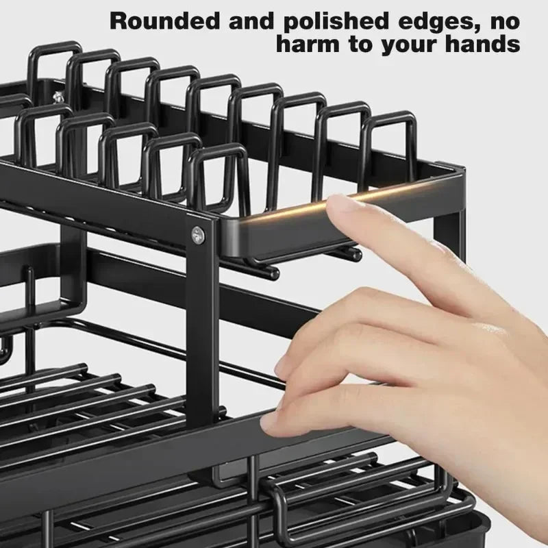 Double-layer Dish Rack Adjustable Draining Multifunctional Kitchen Countertop Organiser Hot-selling Bowls Plates Storage Saving