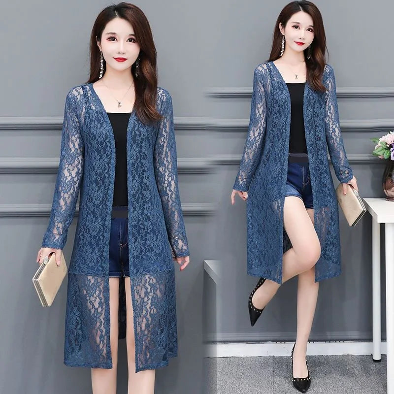 Summer Sun Protection Clothing Women Long Cardigan Female Cardigans Long Sleeve Women Lace Coat Jacket Ladies Shawl Outerwear
