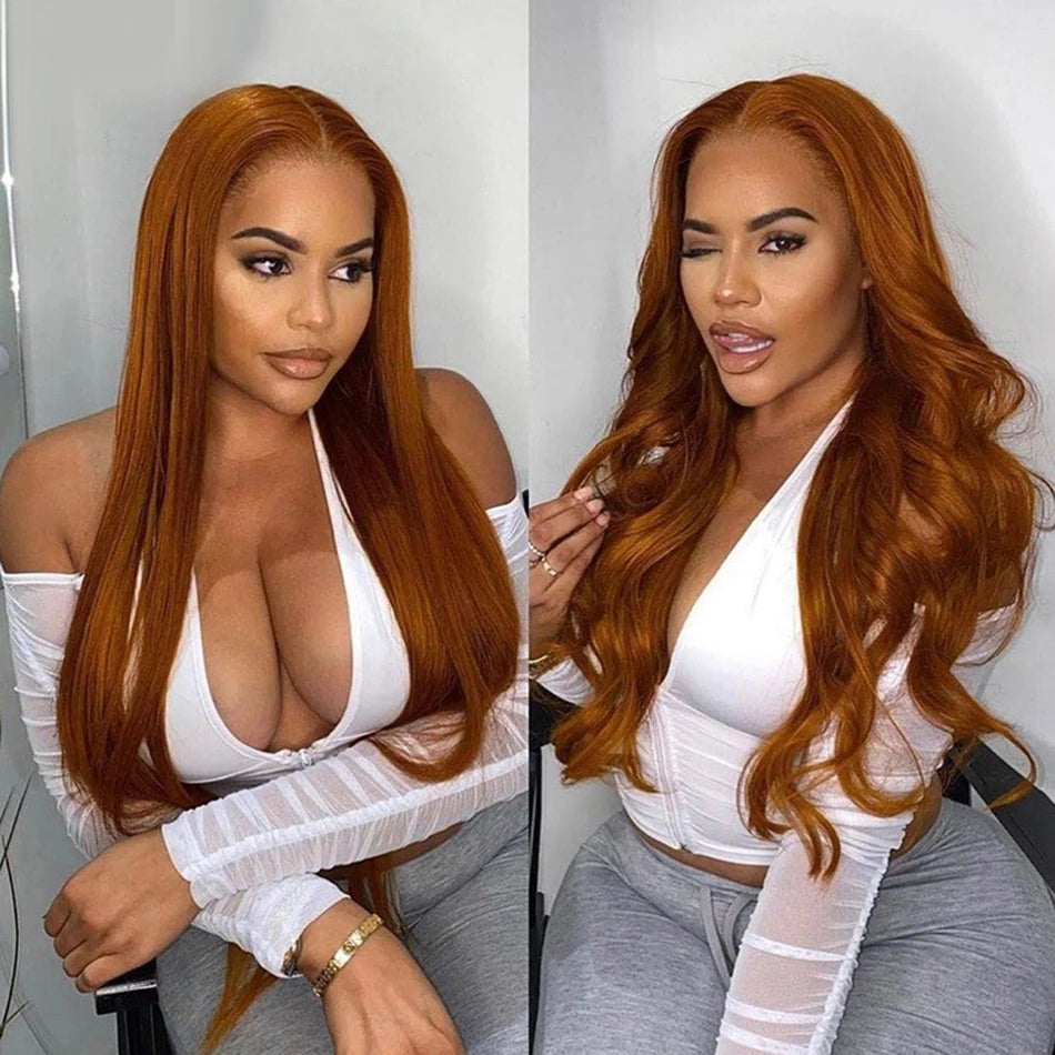 13x6 Ginger Blonde Colored Human Hair Lace Front Wigs 180% HD Lace Frontal Wigs Straight Honey Blonde Color Human Hair Wigs