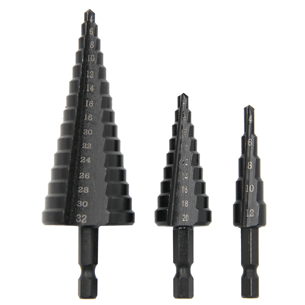 Black Hexagonal Shank Straight Groove Step Drill Bit
