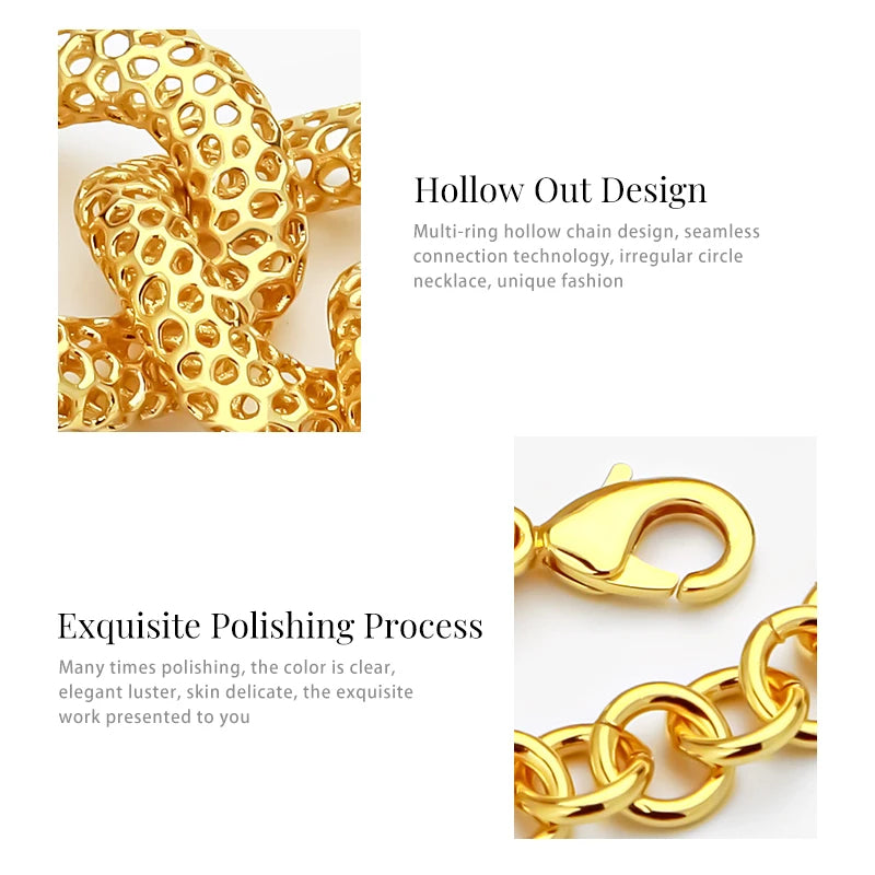 IVOG Multi ring Hollow Chain Design Necklace For Women Gold Color Necklaces Brass Collar Fashion Jewelry