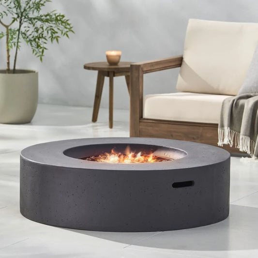 Lightweight Concrete Outdoor Circular Fire Pit Dark Gray 50 000 BTU Tank Cover not Included