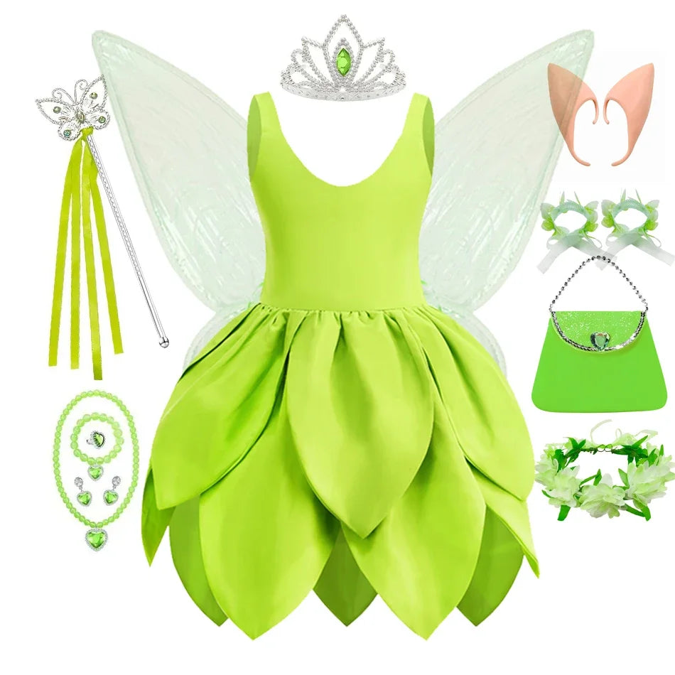 Tinkerbell Dress Girls Halloween Costumes Kids Girl Green Fairy Princess Fancy Tinker Bell Dress Birthday Party