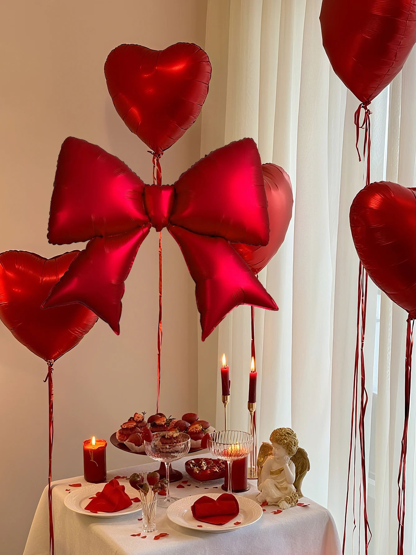 6pcs matte red bow balloons,for wedding bride gifts,Valentine's Day,Girlsfriend Princess,Themed Party