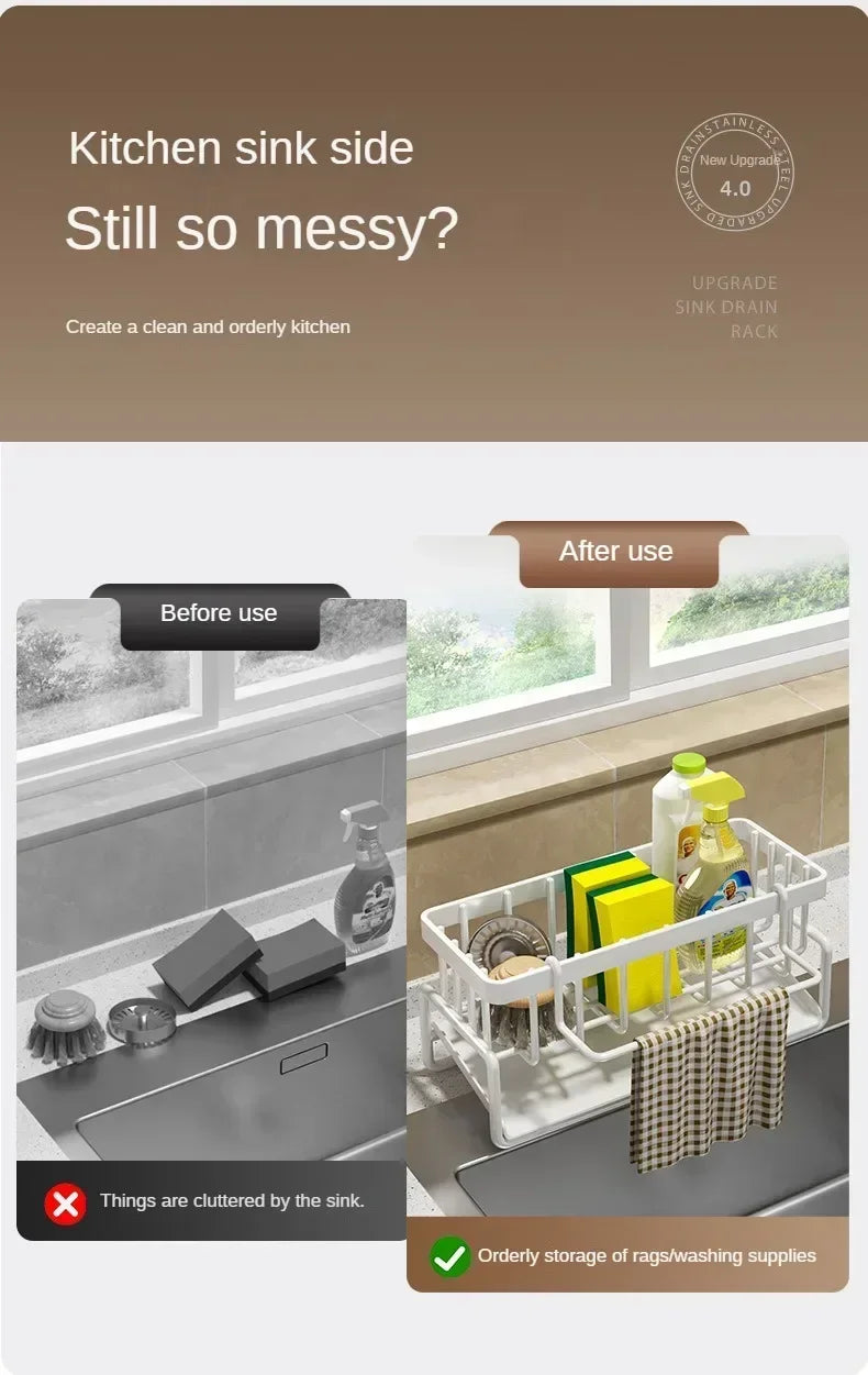 Multifunctional Sponge Rack Drainer Kitchen Shelf Sink Rag Dishwashing Detergent Dishcloth Organiser  kitchen organiser storage