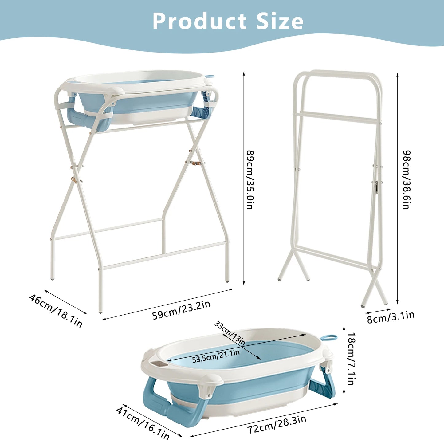 3 in 1 Baby Bath with Stand, Foldable Baby Bath Tub for Newborn to Toddler with Thermometer & Bath Pillow,Multifunctional,Grey