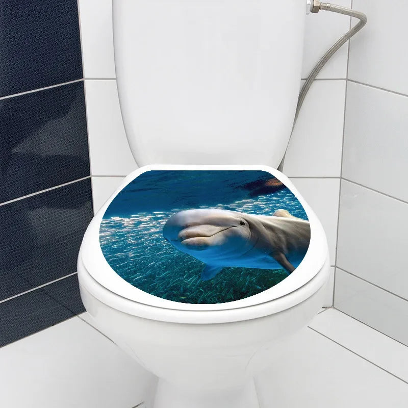 1pc DIY Undersea Animal Pattern Bathroom Decor 3D Toilet Seat Sticker PVC Art Wallpaper Removable Bathroom Decals Toilet Sticker