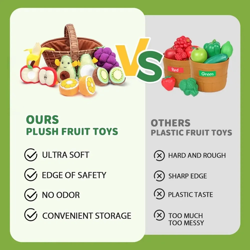 Montessori, Baby Soft Play House Fruit Basket Sensory Toys for 0-6-12 Months Baby, Newborn Felt Simulation Food Educational Toy