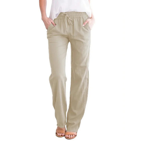 Women Cotton Linen Pants Summer and Autumn Solid High Waist Wide-Leg Trousers Female Loose Hemp Casual Breathable Sports Pants