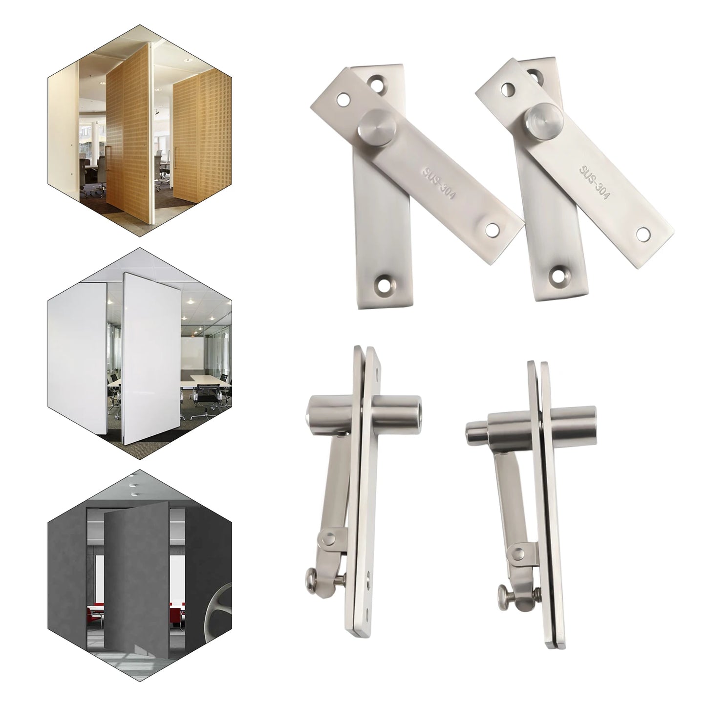 2 Sets Door Pivot Hinge Heavy Duty Hidden Bookcase Hinges Secret Door Hinges 360° Rotation Shaft