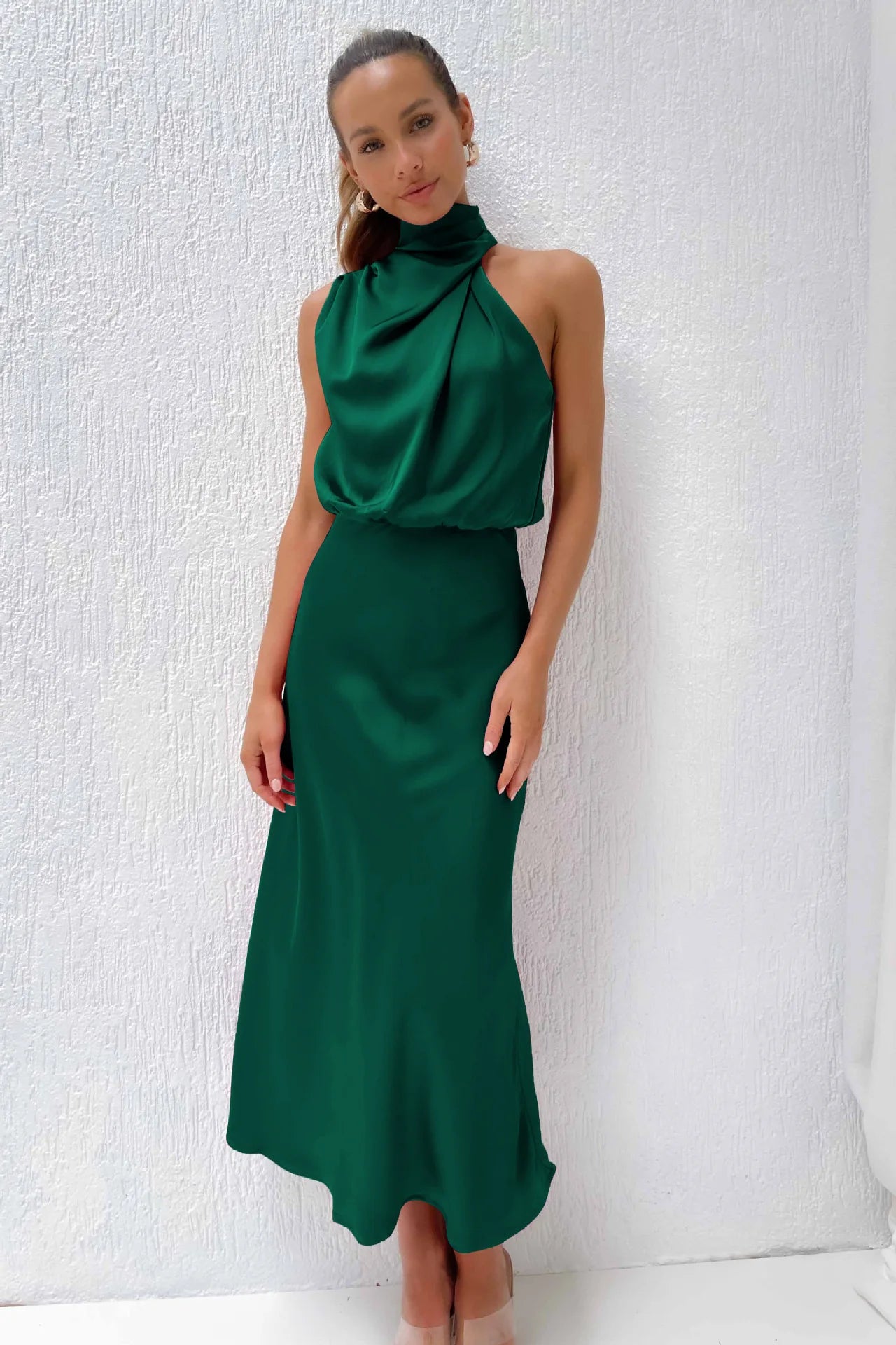 Summer High-End Silk Satin Sleeveless Long Dress Women Fashion Elegant Celebrity Dresses Evening Dress Party Clothes Ladies