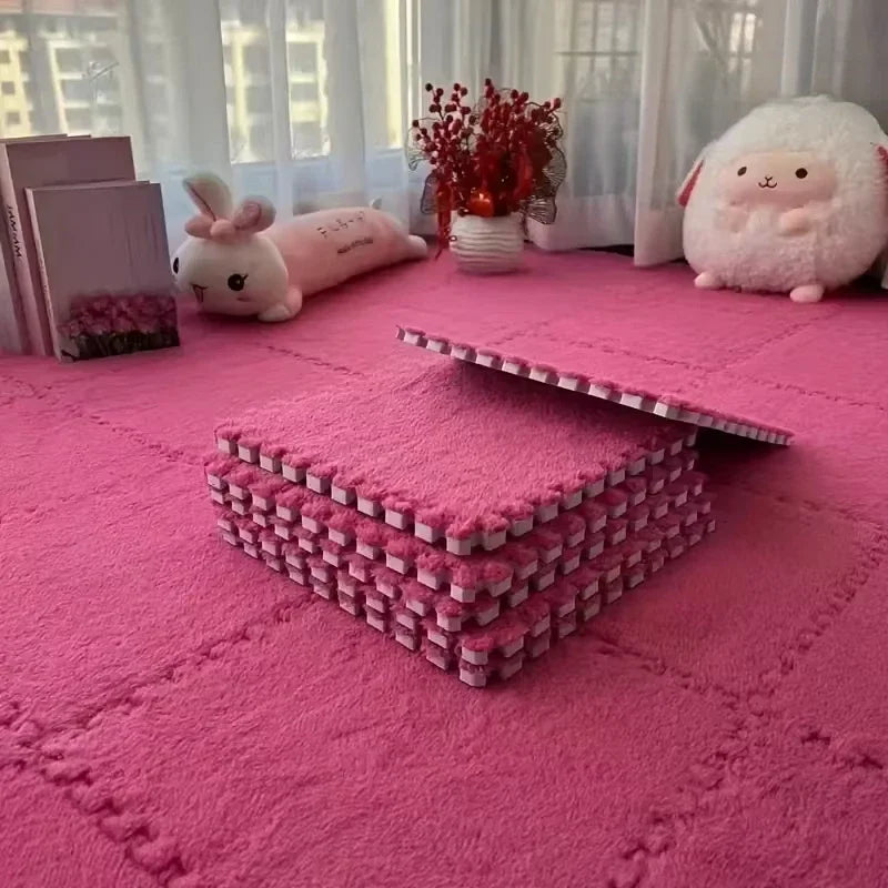 6/12Pcs Baby Play Mat EVA Foam Puzzle Tiles Soft Plush Interlocking Crawling Mat Non-Slip Nursery Floor Rug Washable