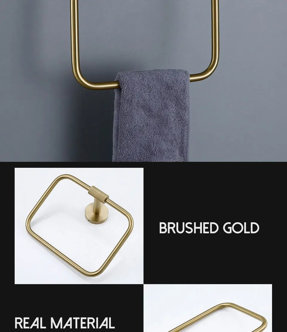 Bathroom Hardware Accessories  Brushed Gold Knurled Brass Kit Towel Bar Ring Robe Hook Paper Holder Towel Ring Toilet Brush