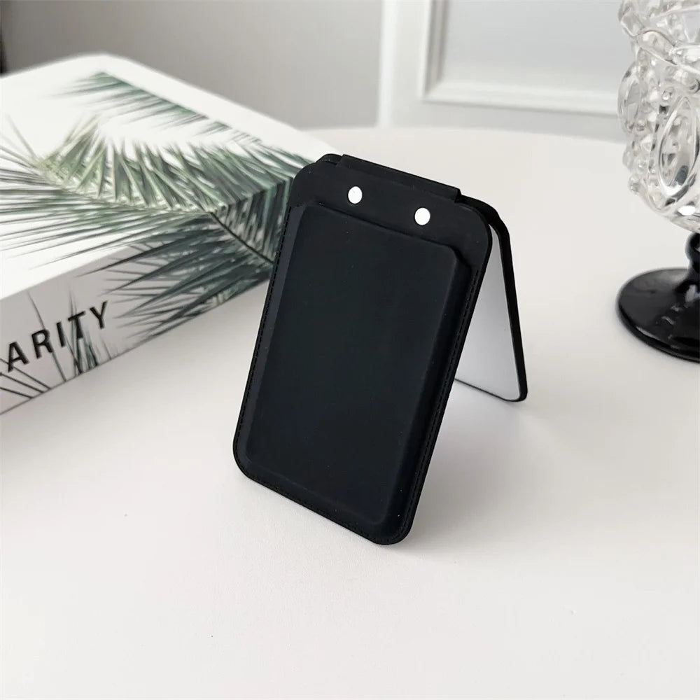 Luxury Magnetic Card Holder For iPhone 16 15 14 13 12 Pro Max Flip Make-up Mirror Silicone Bank ID Card Wallet Case