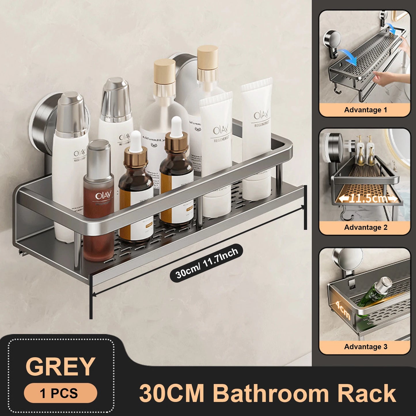 Suction Cup Bathroom Rack Bathroom Shelf Toilet Space Aluminum No Drill Hanging Rack Bathroom Organiser Hang On the Wall