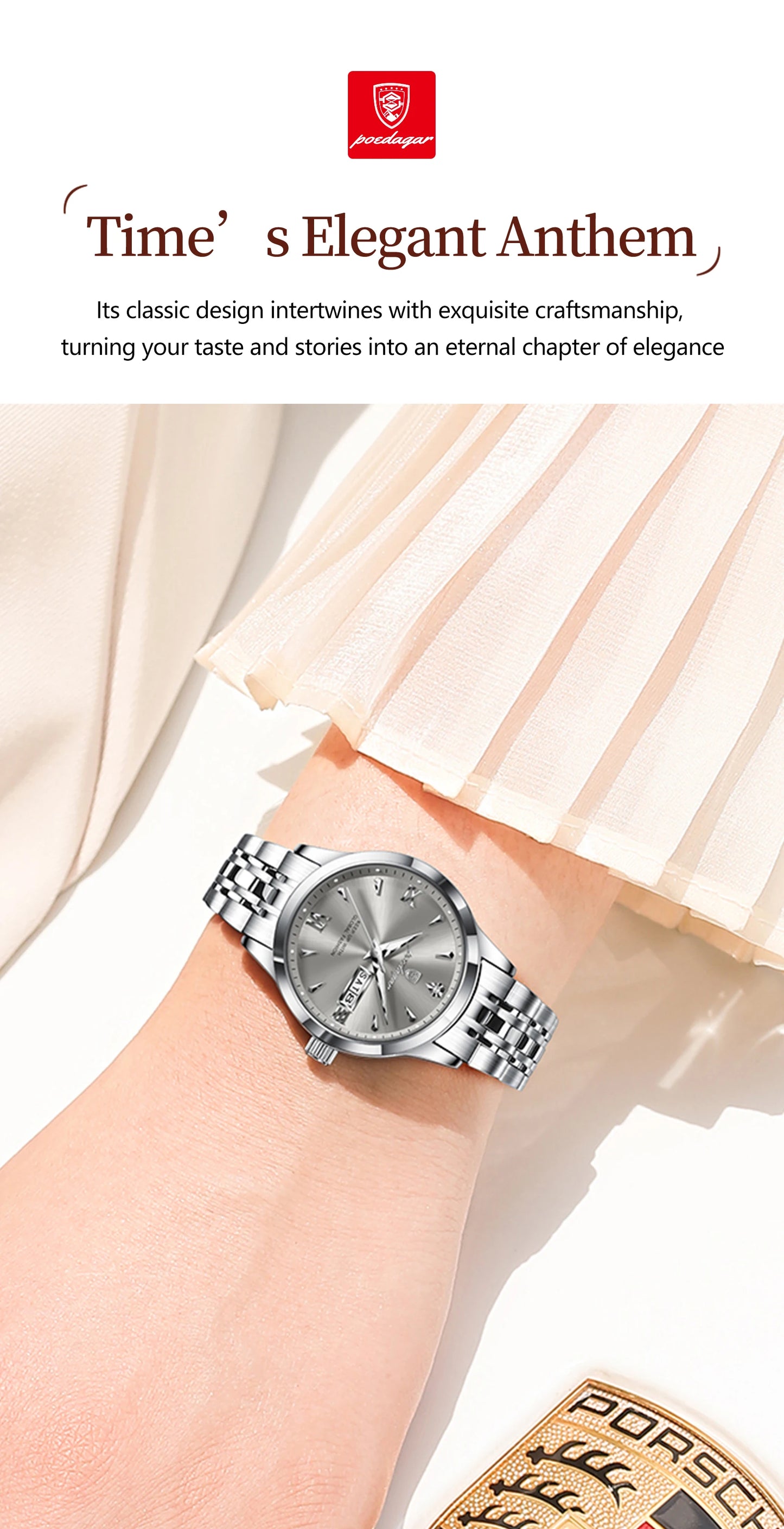POEDAGAR Original Watch For Woman Waterproof Luminous Date Week Ladies Watch Stainless Steel Quartz Women's Watches Female Reloj